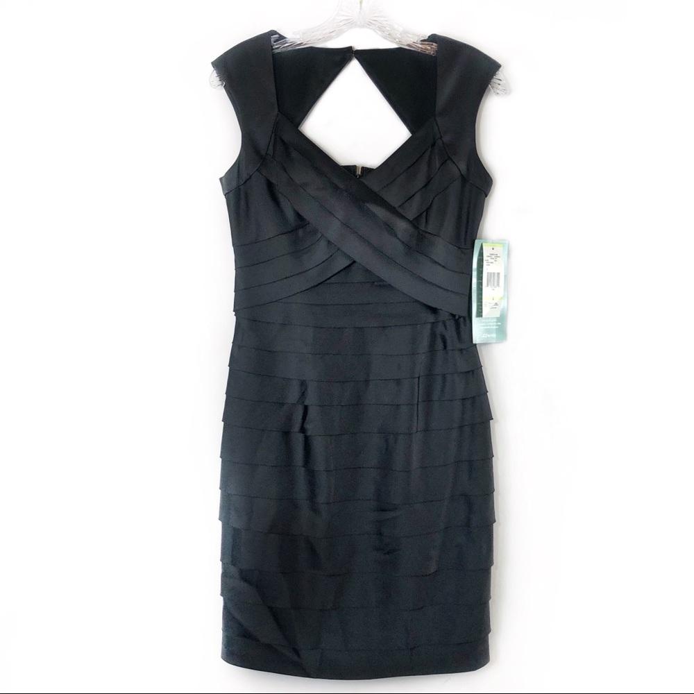 NWT Jones Wear little black cocktail or event midi tiered sheath midi dress